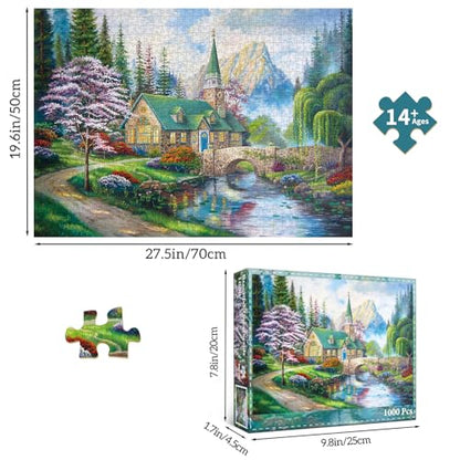 1000 Piece Jigsaw Puzzles for Adults,Beautiful Countryside Puzzle with 1:1 HD Poster, Precise Interlocking, Letter Markings on Back, Dust-Free, Stress Relief & Ideal Family Game Gift - color: Beautiful Countryside
