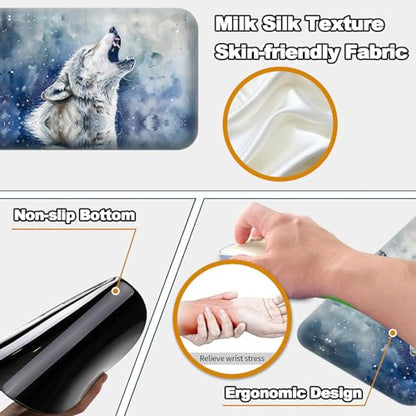 Desk Pad, Large Game Mouse Pad + Small Mouse Pad + Wrist Rest,Ergonomic Mouse Pad,Table Mat with Stitched Edge,Anti-Slip,Memory Foam Desk Mat for Home Office Gaming(23.6×11.8in),Grey Wolf - color: Grey Wolf