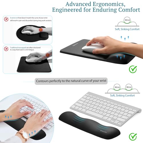 Wide Size Mouse Pad with Wrist Rest & L-Size Keyboard Wrist Rest Set,Premium PU Material,Low-Rebound Cushion,Ergonomic Design,Smooth Mouse Control with Hard Plate,Reduces Fatigue,Black - color: Wide Set_black, style: Wide Size Mouse Pad & L-Size Keyboard