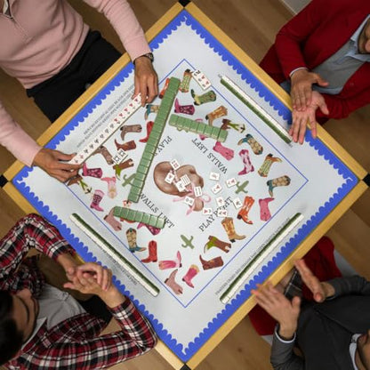 Western Cowboy Mahjong Mats - Western Cowgirl Hat Boots Gaming Mat | Non-Slip Noise Reduction Gaming Mat, Tablecloth for Card Poker Dominoes Dice and Board Games 31.5x31.5 inch