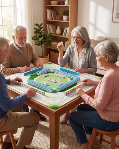 Mahjong Mat for Table, American Mahjong Mat with Rules, 32x32 Inch | Rubber Non-Slip Mah Jong Mat, Noise Reduction Table Cover Accessories for Mahjong, Poker, Board Games, Dominoe - color: Off White Green