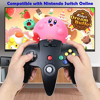 2 Pack Wireless N64 Controller for Switch 1/2, N64 Console, Yellow/Black | (Built-in Vibration) (Rechargeable) (3D Analog Stick), 2.4 GHz USB & N64 Receiver Made for Switch Online, Windows PC, macOS - color: Transparent Yellow/Black