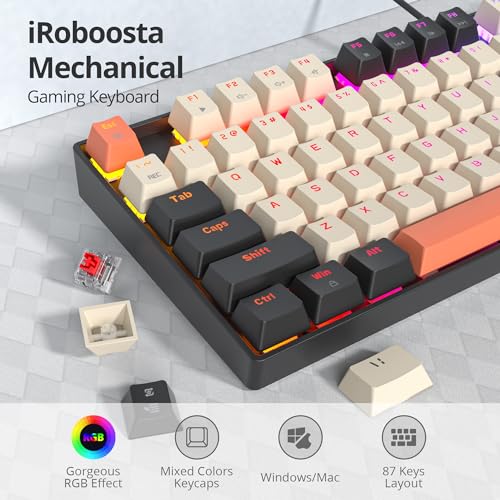 75% Mechanical Gaming Keyboard with Red Switch, RGB LED Backlit Keyboard Orange, 87 Keys Compact TKL Wired Computer Keyboard for Windows Laptop PC Gamer (87 Carbon) - color: 87 Carbon/Red Switch