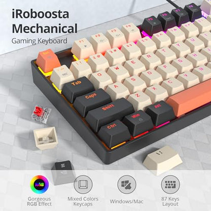 75% Mechanical Gaming Keyboard with Red Switch, RGB LED Backlit Keyboard Orange, 87 Keys Compact TKL Wired Computer Keyboard for Windows Laptop PC Gamer (87 Carbon) - color: 87 Carbon/Red Switch