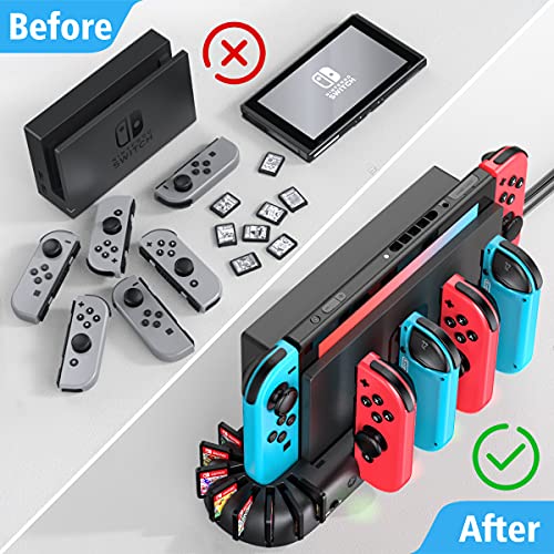 Switch Controller Charger Dock Station Compatible with Nintendo Switch Accessories & OLED Model Joycons, KDD Joycon Charging Dock Station with Upgraded 8 Game Storages, Game Accessories