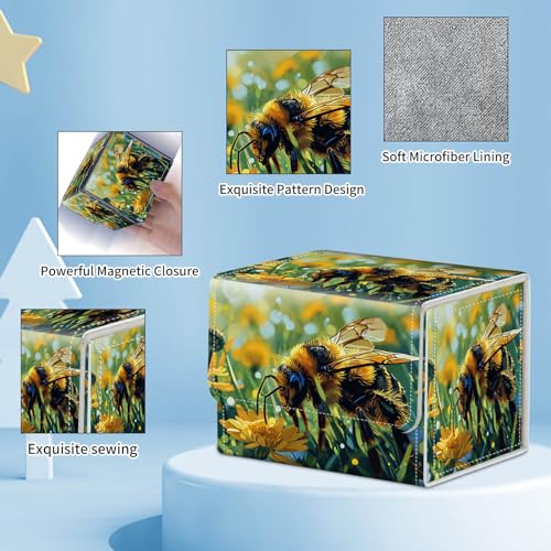 for MTG Commander Deck Box,Card Deck Box for Trading Yugioh MTG,Fits 100 Double Sleeved Cards,PU Leather Strong Magnet Case for Magic Commander TCG CCG,Cute Bee Grass - color: Cute Bee Grass