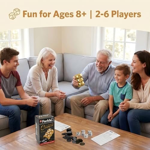BLUE DRAGON Farkle Classic Dice Game Set, 3-in-1 Family Game, 6 Dice Kit | Kids & Adults 8+, Classic/Poker/Blackjack Modes, Dice Cup, Score Sheets, 2-6 Players, Travel Game, Party Game, Strategy Game