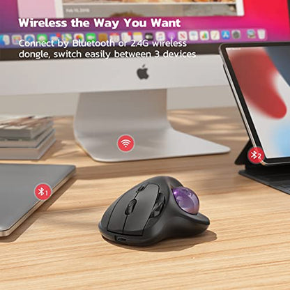 Nulea M501 Wireless Trackball Mouse Ergonomic Thumb Control, 4 DPI Levels | Rechargeable rollerball mouse with Bluetooth USB receiver,3 device use,smooth tracking,compatible with PC Mac Windows-Purple - color: C-Purple