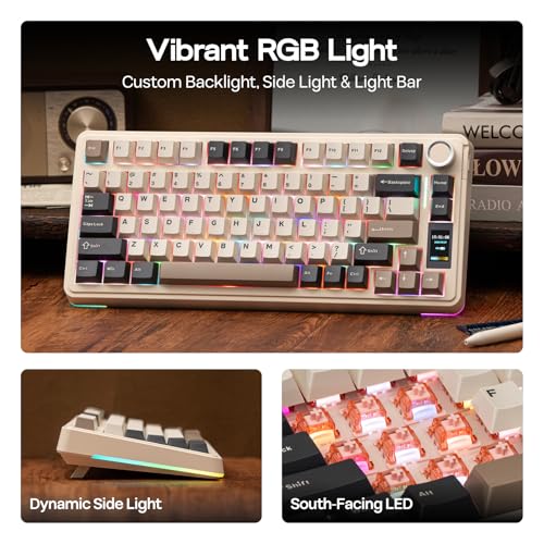 EPOMAKER X Aula EA75 MAX Wireless Gaming Keyboard with Screen & Knob | 5000mAh, Hot-Swap, Lubed Switches, RGB Backlit, Creamy Gasket, 75% Mechanical Keyboard (Retro White, Silent Cotton Candy) - color: Retro White, size: Silent Cotton Candy Switch
