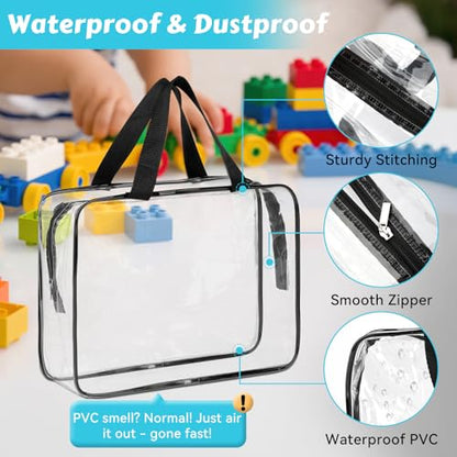 4 Pack Toy Storage Organizer Bags with Zipper, Clear PVC | Large Black Waterproof Reusable Toy Bags for Puzzles, Building Blocks, Board Game, Stationery, Kids Books