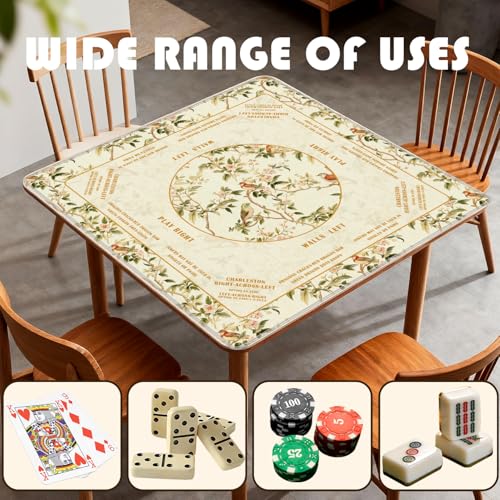 Yellow Floral Bird Chinoiserie Mahjong Mat 31.5 x 31.5 in,Traditional Chinese Flower Non-Slip Noise Reduction Gaming Mat for Table American Mahjong Poker Board Games Card Games Dominoes - color: Yellow Chinese Style Flower & Bird Mahjong Mat