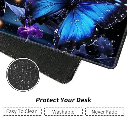 Purple and Blue Butterflies for MTG & TCG Playmat Mouse Pad,BFDHGQZC 24" x 14" Game Mat for MTG/RPG/CCG Trading Card Game Playmats Table Mat Perfect for Card Games Video Games Computer Office - color: Purple and Blue Butterflies