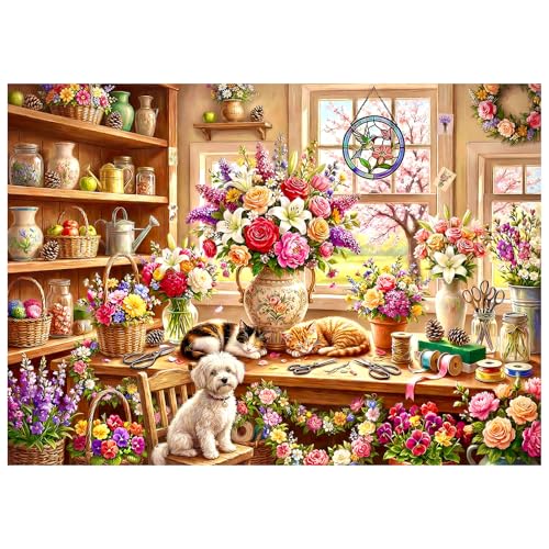 Cozy Floral Retreat Puzzles for Adults 1000 Pieces,HD Poster,19.7 x 27.5in | Colorful Flower Challenging Puzzles,Thick Pieces with Matte Finish,Impossible Puzzle for Family Game Night,Letters on Back - color: Cozy Floral Retreat