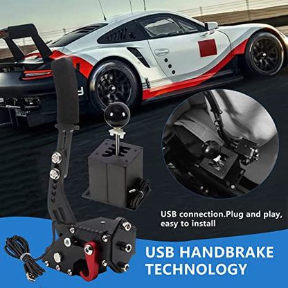 PC USB Simulator Shifter 64 Bit Handbrake with Clamp Compatible with G29 G27 G25 G920 T300RS/GT Steering Wheel Sequential H Gear Shifter Compatible with ATS ETS Dust WRC Sim Racing Games 6+R Black