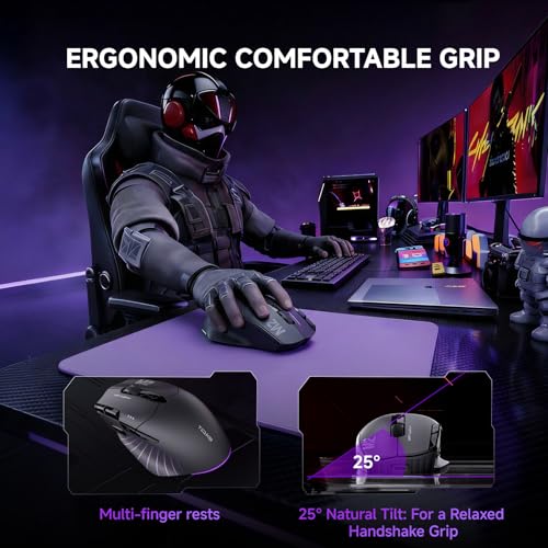TMKB M2 Wireless Gaming Mouse, 24K DPI, Tri-Mode 2.4G/BT/USB-C, 9 Buttons | Lightweight Ergonomic Grip, Programmable, 600mAh Rechargeable, DPI-Shift Button, RGB lighting, PTFE Feet, for PC Laptop Mac