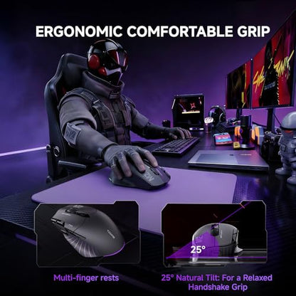 TMKB M2 Wireless Gaming Mouse, 24K DPI, Tri-Mode 2.4G/BT/USB-C, 9 Buttons | Lightweight Ergonomic Grip, Programmable, 600mAh Rechargeable, DPI-Shift Button, RGB lighting, PTFE Feet, for PC Laptop Mac