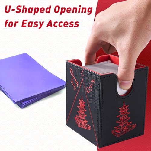 Chinese Takeout MTG Commander Deck Box, Fits TCG Cards (Black&Red) | Holds 130 Single/100 Double-Sleeved Cards, Fit MTG/PTCG/OPTCG Cards, Strong Magnet, PU Leather, With 2 Dividers - color: Black & Red