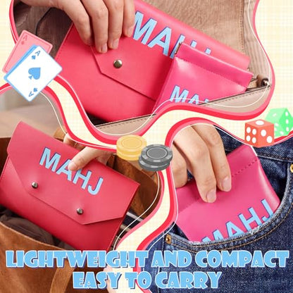 2 Pcs Leather Mahjong Card Bag Clutch Pouch Holder with PU Squeeze Dice Bag Mahjong Accessories Protector Cover Case for MAHJ Lover Playing Game Night(Hot Pink) - color: Hot Pink