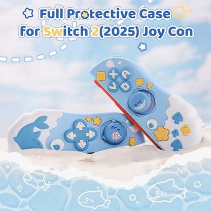 GeekShare Protective Case Compatible with Joy Con of Switch 2 Controllers,Silicone Switch Controller Skin, Anti-Slip Protective Case for Switch 2 (2025) with 2 Thumb Grips - Shark Party