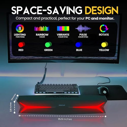 Desktop Soundbar for Computer 15.5 Inches | Bluetooth Soundbar with RGB LED Lights | Clear Bass | AUX, USB, USB-C | Soundbar for Projectors, TVs, Smartphones, Gaming Consoles, & Laptop