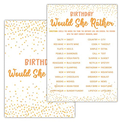 Birthday Would She Rather - Birthday Game Cards - party game - 30cards – Birthday Card Set - (birth02) - color: Would She Rather