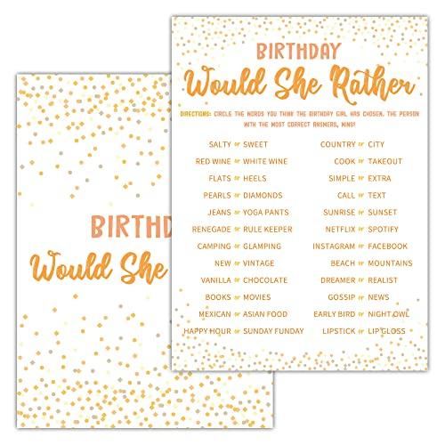 Birthday Would She Rather - Birthday Game Cards - party game - 30cards – Birthday Card Set - (birth02) - color: Would She Rather