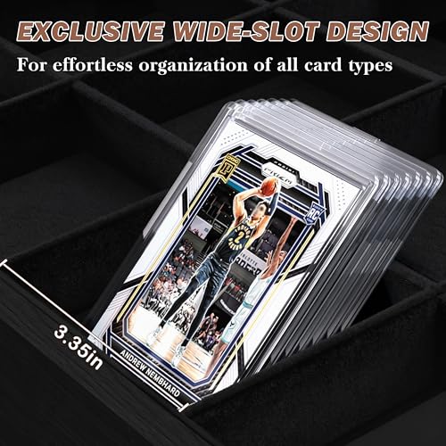 Emfogo Wooden Card Sorting Tray Trading Card Display, 16-Compartment Trading Cards Organizer with Handle Design, Cards Sorter for Sports, Trading, TCG, Game, and Collection Display, Black