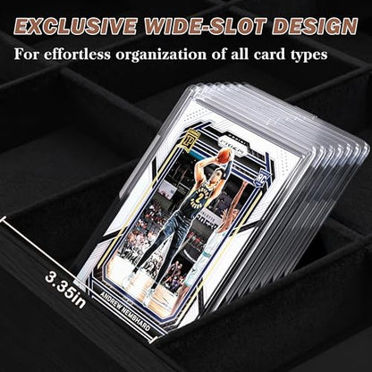 Emfogo Wooden Card Sorting Tray Trading Card Display, 16-Compartment Trading Cards Organizer with Handle Design, Cards Sorter for Sports, Trading, TCG, Game, and Collection Display, Black
