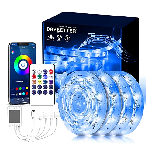 DAYBETTER Outdoor Led Strip Lights Waterproof, Smart Led Light Strips with Remote and App Control, 5050 RGB Color Changing Led Lights for Bedroom, Roof Eaves, Room Decor, 65.6 ft(4 Rolls of 16.4ft) - size: 65.6ft(4 Rolls)