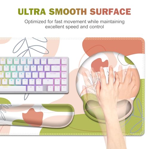Gaming Mouse Pad, Large Desk Mat, Cute Desk Pad Protector, 4 in1 XXL Mousepad + Keyboard Wrist Rest+Mouse Wrist Rest+Coaster Set with Ergonomic Desk Pad for Home Office Table Computer Pink Rose - color: Pink Rose