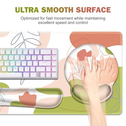 Gaming Mouse Pad, Large Desk Mat, Cute Desk Pad Protector, 4 in1 XXL Mousepad + Keyboard Wrist Rest+Mouse Wrist Rest+Coaster Set with Ergonomic Desk Pad for Home Office Table Computer Pink Rose - color: Pink Rose