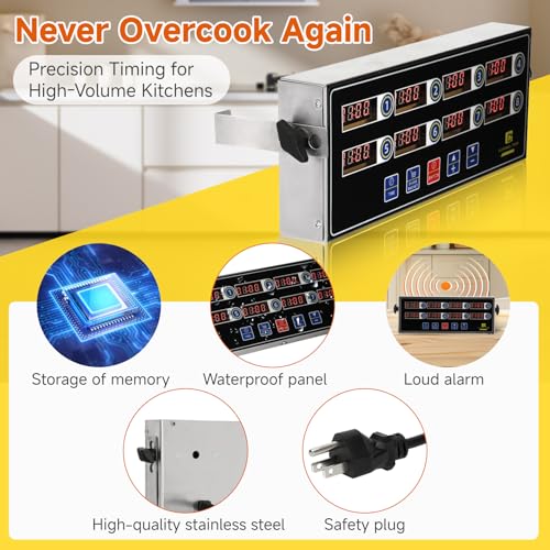 Commercial Kitchen Timer for Cooking, 8 Channel Timer Restaurant Kitchen Supplies, Heavy-Duty Timer - Stainless Steel | Digital LED Technology | Reminder Function | Loud Alarm - size: 8 channel