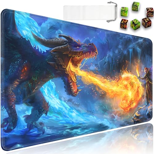 for MTG Playmat + Drawstring Travel Pouch + 6 Dice Counter, for Tabletop Trading Card Game Playmats or Mouse Pad, Anti-Slip Rubber 24 x 14 in, Flying Dragon for TCG Playmat (No with Zone) - color: JV-Playmat-6-1-I236