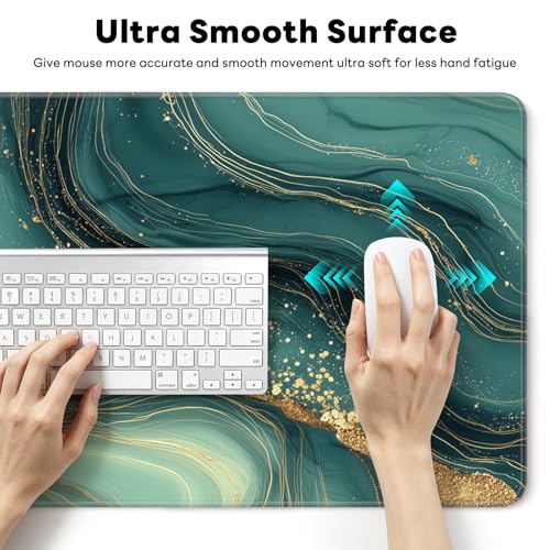 Large Gaming Mouse Pad, XL Desk Protector, Non-Slip Base | 31.5x15.7 in Extended Desk Mat with Stitched Edges for Keyboard, Work, Game, Office, Home PC and Laptop - color: Gold Marble