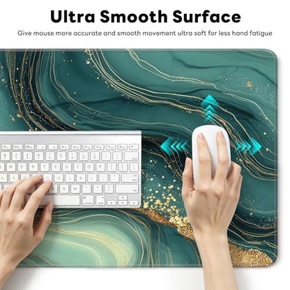 Large Gaming Mouse Pad, XL Desk Protector, Non-Slip Base | 31.5x15.7 in Extended Desk Mat with Stitched Edges for Keyboard, Work, Game, Office, Home PC and Laptop - color: Gold Marble