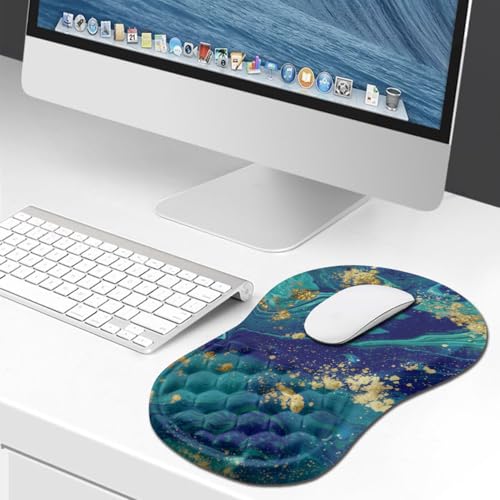 Hokafenle Ergonomic Mouse Pad Wrist Support, Wrist Rest Mousepad for Carpal Tunnel Pain Relief with Integrated Memory Foam Slope Massage Bulge (11.8x7.9 inch,Blue Gold - color: KM09-Blue Gold