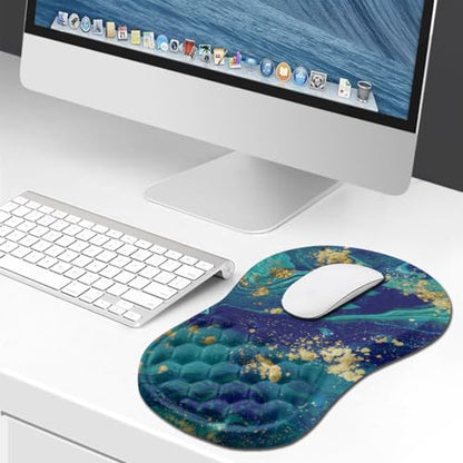 Hokafenle Ergonomic Mouse Pad Wrist Support, Wrist Rest Mousepad for Carpal Tunnel Pain Relief with Integrated Memory Foam Slope Massage Bulge (11.8x7.9 inch,Blue Gold - color: KM09-Blue Gold