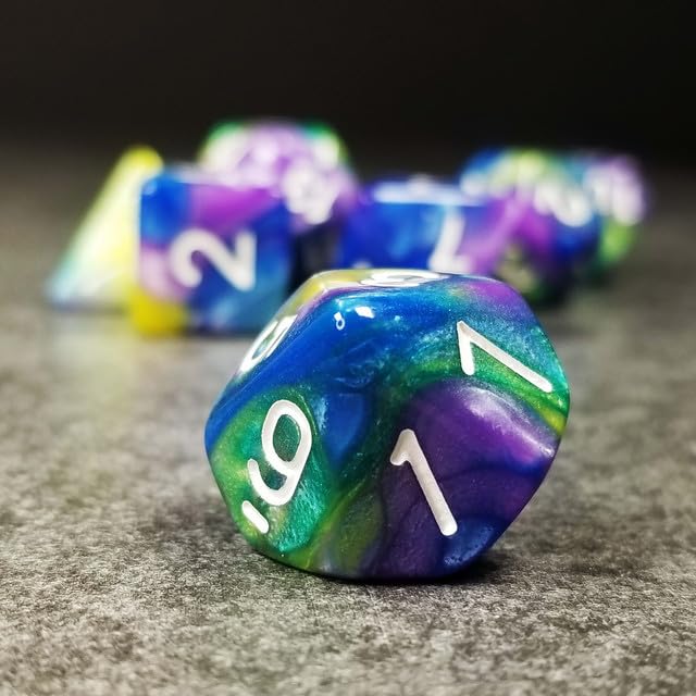 Sage’s Portal Stones DND Dice Set Acrylic Opaque 7-PC Polyhedral DND Dice Set for Dungeons and Dragons D&D Sage’s Cantrips RPG Tabletop TTRPG (Purple/Blue/Green/Yellow) - color: Purple/Blue/Green