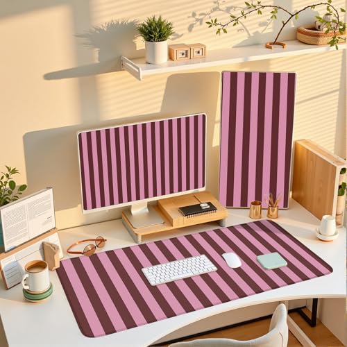 Pink and Burgundy Striped Desk Mat Cute Pastel XXL Large Gaming Mouse Pad Desk Pad Kawaii Cozy Aesthetic Keyboard Laptop Computer Mat - color: A7- Pink Burgundy