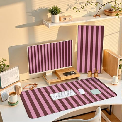 Pink and Burgundy Striped Desk Mat Cute Pastel XXL Large Gaming Mouse Pad Desk Pad Kawaii Cozy Aesthetic Keyboard Laptop Computer Mat - color: A7- Pink Burgundy