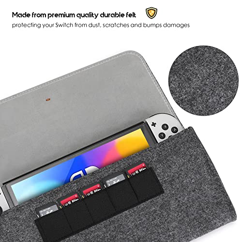 ProCase Carrying Case for Nintendo Switch OLED/Switch, Travel Pouch - Grey | Slim Felt Travel Pouch with 5 Game Card Slots, Soft Lining and Elastic Closure for Nintendo Switch OLED 2021 and Switch 2017