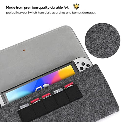 ProCase Carrying Case for Nintendo Switch OLED/Switch, Travel Pouch - Grey | Slim Felt Travel Pouch with 5 Game Card Slots, Soft Lining and Elastic Closure for Nintendo Switch OLED 2021 and Switch 2017