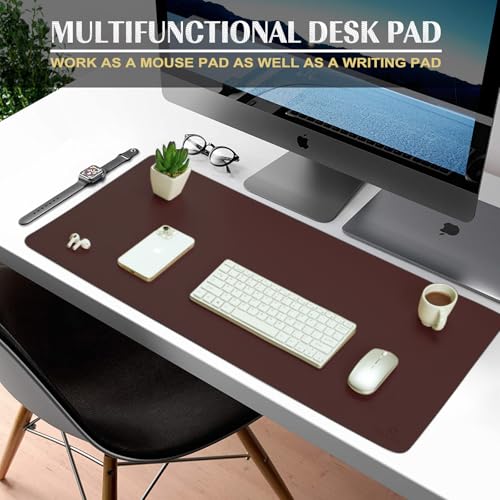 K KNODEL Large Office Leather Desk Mat, Mouse and Keyboard Pad, Computer and Laptop Mat, Desktop Protector and Cover, Writing Pad and Blotter (47.2"x17", Dark Brown) - color: Dark Brown, size: 47.2" x 17"