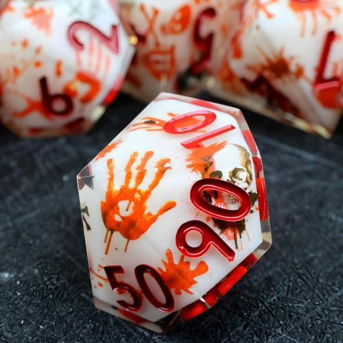 XENOLUX DND Dice Set - Polyhedral Resin Dice Set for Dungeons and Dragons, Macabre Blood Splatter Sharp Edge RPG Dice in Tin Box for Board Games (L6) - color: L6