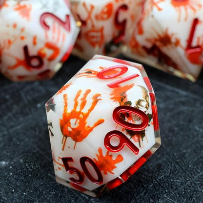 XENOLUX DND Dice Set - Polyhedral Resin Dice Set for Dungeons and Dragons, Macabre Blood Splatter Sharp Edge RPG Dice in Tin Box for Board Games (L6) - color: L6