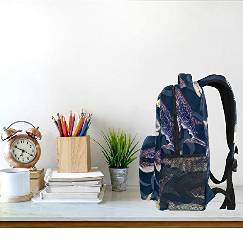 Sharks Dark Blue Backpacks Animal Fish Bookbags Daypack Travel School College Bag for Womens Girls Mens Boys Teens - color: Multi 7