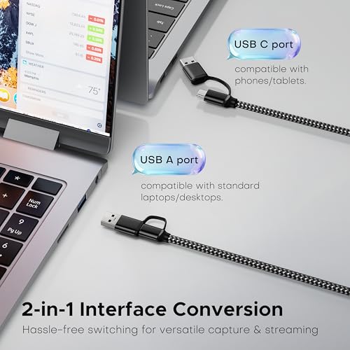 acer Capture Card for Streaming, HDMI to USB 3.0 1080P 60FPS Video Capture | Plug and Play with Type-C & Type-A Ports, Compatible with iPad, macOS, Windows, Switch2, PS5/4, Quest3, Camera, OBS, Xbox