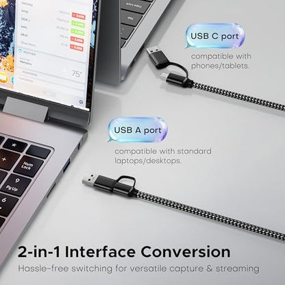acer Capture Card for Streaming, HDMI to USB 3.0 1080P 60FPS Video Capture | Plug and Play with Type-C & Type-A Ports, Compatible with iPad, macOS, Windows, Switch2, PS5/4, Quest3, Camera, OBS, Xbox