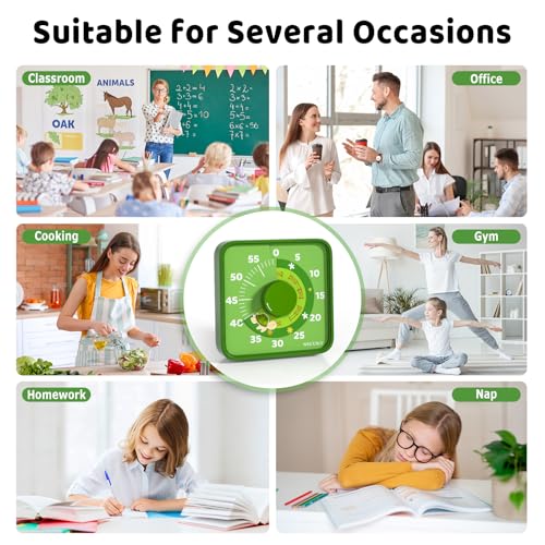 Secura 7.5-Inch Animal Pattern Visual Timer for Kids, 60-Minute Countdown Timer for Classroom or Kitchen, Durable Mechanical Timer Clock with Magnetic Backing (Green) - color: Animal & Green