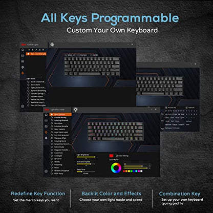 RK ROYAL KLUDGE RK61 60% Mechanical Keyboard with Coiled Cable, 2.4Ghz/Bluetooth/Wired, Wireless Bluetooth Mini Keyboard 61 Keys, RGB Hot Swappable Brown Switch Gaming Keyboard with Software - Black - color: Black, size: Hot-swappable Brown Switch